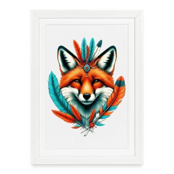 Renard amérindien Peau rouge d’Amérique - Affiche encadrée (27 × 37 cm) - blanc - Devant