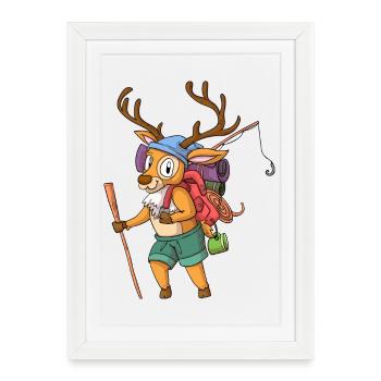 Deer Wanderer / Wandering Deer - Framed poster (27 × 37 cm) - white - Front