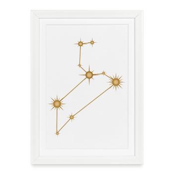 Constellation d’étoiles Signe de naissance du zodiaque Lion Doré - Affiche encadrée (27 × 37 cm) - blanc - Devant