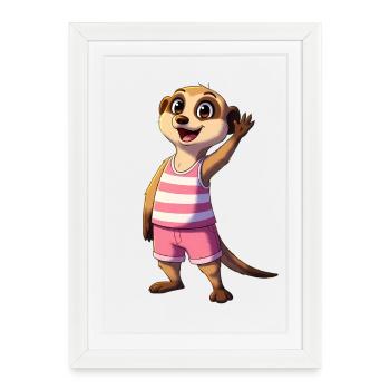 Playful meerkat motif in pink stripes - Framed poster (27 × 37 cm) - white - Front
