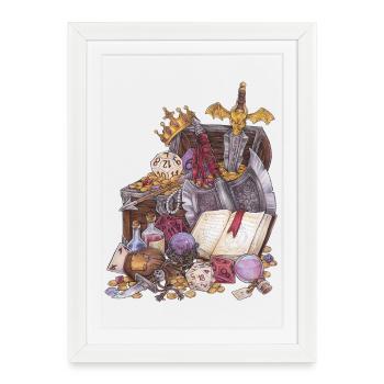 Treasure Chest in Dungeon with Sword Magic Fantasy - Framed poster (27 × 37 cm) - white - Front