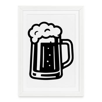 Tasse de bière symbole de bière - Affiche encadrée (27 × 37 cm) - blanc - Devant