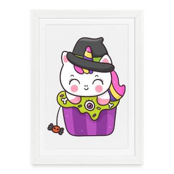 Kawaii Cupcake Witch Cat - Framed poster (27 × 37 cm) - white - Front