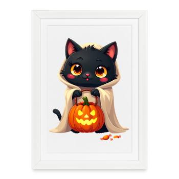 Halloween Cat with Halloween Pumpkin - Framed poster (27 × 37 cm) - white - Front