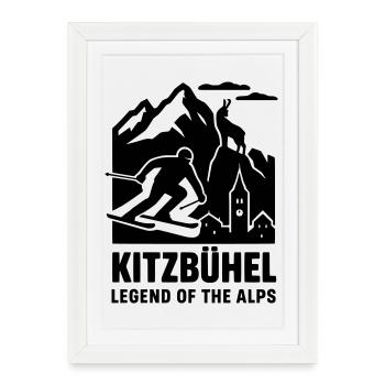 Silhouette de vacances de ski et de sports d'hiver à Kitzbühel - Affiche encadrée (27 × 37 cm) - blanc - Devant