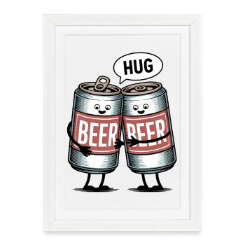 Câlin de canette de bière - T-shirt drôle - Affiche encadrée (27 × 37 cm) - blanc - Devant