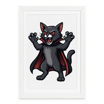 Mignon Halloween Chat Vampire Dessin animé Monstre Drôle - Affiche encadrée (27 × 37 cm) - blanc - Devant