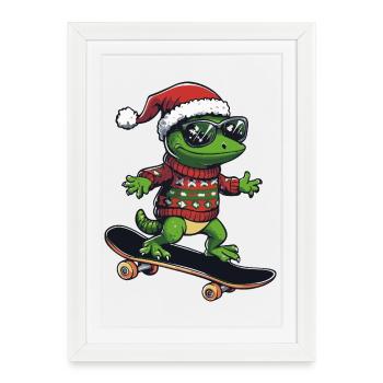 Lézard Noël Drôle - Affiche encadrée (27 × 37 cm) - blanc - Devant