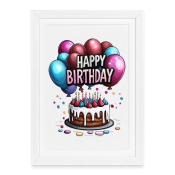 joyeux anniversaire gâteau baloons fête anniversaire - Affiche encadrée (27 × 37 cm) - blanc - Devant