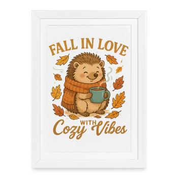 Autumn cuddle with hedgehog and cup - Framed poster (27 × 37 cm) - white - Front