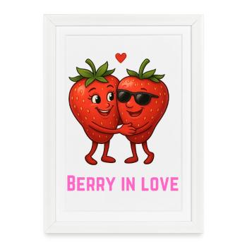 Berry in Love Strawberry Couple Cartoon - Framed poster (27 × 37 cm) - white - Front