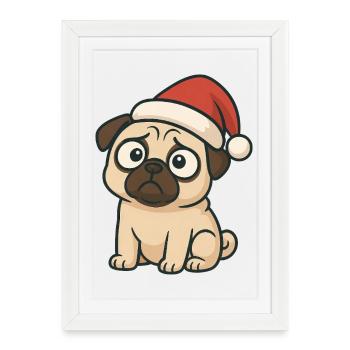 Carlin mignon chapeau de Père Noël maladroit - Affiche encadrée (27 × 37 cm) - blanc - Devant