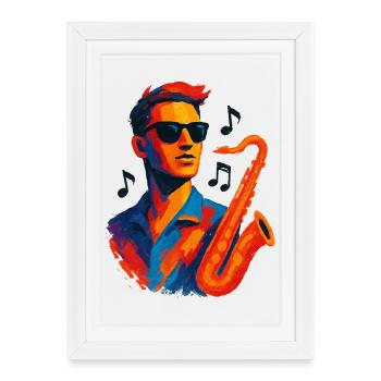 Jazz - Saxophone - Musique - Affiche encadrée (27 × 37 cm) - blanc - Devant