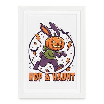 Hop & Haunt Pumpkin Bunny Halloween - Affiche encadrée (27 × 37 cm) - blanc - Devant