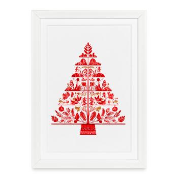 Abstract Christmas Tree Red – Boho Folk Art - Framed poster (27 × 37 cm) - white - Front