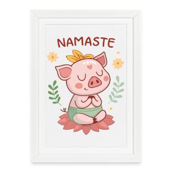 Cochon Zen Namaste sur Lotus - Affiche encadrée (27 × 37 cm) - blanc - Devant