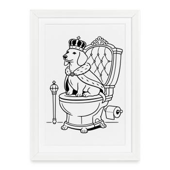 Art de la ligne des toilettes du trône teckel - Affiche encadrée (27 × 37 cm) - blanc - Devant