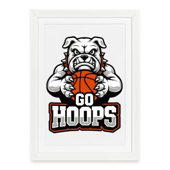 Mascotte de basket-ball des Bulldogs Go Hoops - Affiche encadrée (27 × 37 cm) - blanc - Devant