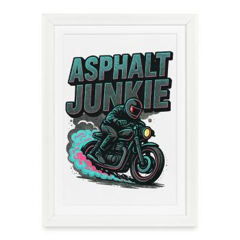 asphalt junkie - moto - Affiche encadrée (27 × 37 cm) - blanc - Devant