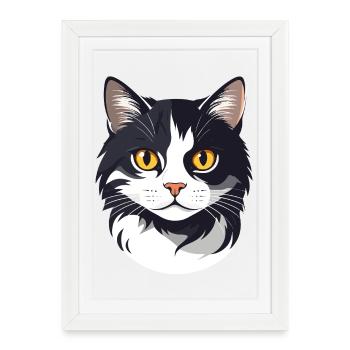 Black White Cat Head Graphic Cute Cat Gold Eyes - Framed poster (27 × 37 cm) - white - Front