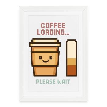 Chargement du café Pixel Art - Début matinal avec charme - Affiche encadrée (27 × 37 cm) - blanc - Devant