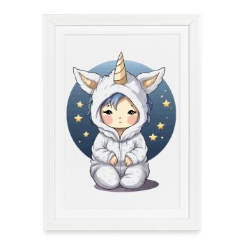 Kuhicorn Cuddly Figure in Starry Night Pullover Hoodie - Framed poster (27 × 37 cm) - white - Front