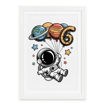 Birthday astronaut with planet balloons 6 - Framed poster (27 × 37 cm) - white - Front