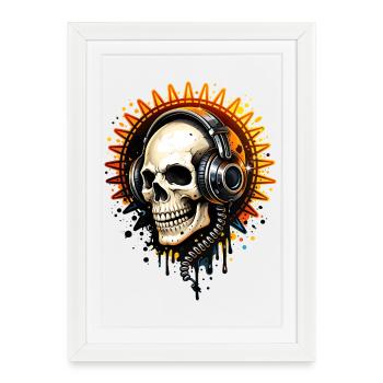 Skull with headphones illustration - Framed poster (27 × 37 cm) - white - Front