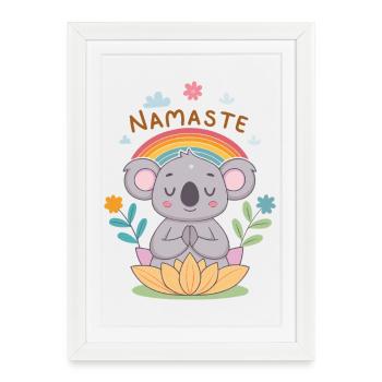 Koala Namaste Zen Arc en Ciel - Affiche encadrée (27 × 37 cm) - blanc - Devant