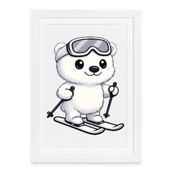 Vacances d’hiver dessin animé Skieur Polaire mignon - Affiche encadrée (27 × 37 cm) - blanc - Devant