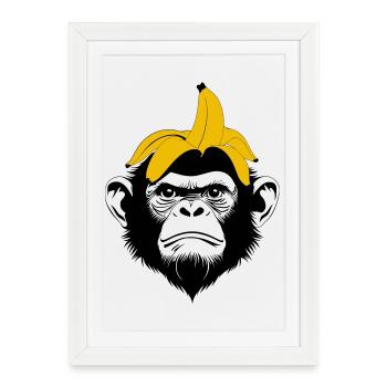 Singe au Chapeau Banane – Motif Top du Singe Banane - Affiche encadrée (27 × 37 cm) - blanc - Devant