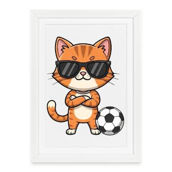 Joueur de lunettes de soleil de football en dessin animé mignon - Affiche encadrée (27 × 37 cm) - blanc - Devant