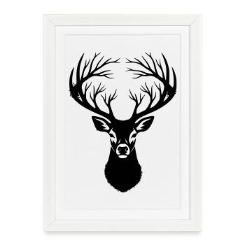Silhouette de bois de cerf tête de cerf - Affiche encadrée (27 × 37 cm) - blanc - Devant