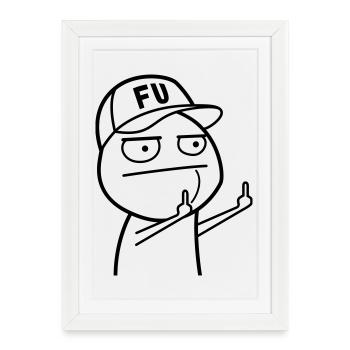 FU Meme with baseball cap (color changeable) - Framed poster (27 × 37 cm) - white - Front
