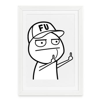FU Meme with baseball cap (colors can be changed) - Framed poster (27 × 37 cm) - white - Front
