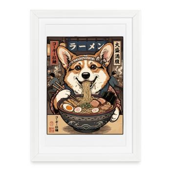 Corgi Ramen Feast in Nippon - Framed poster (27 × 37 cm) - white - Front