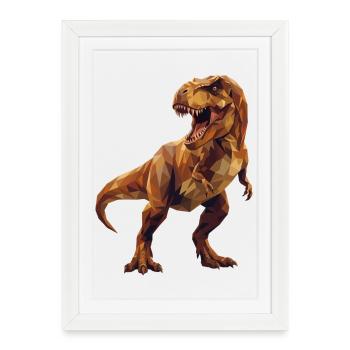Tonalités terrestres low poly Geometric T-Rex Dinosaur - Affiche encadrée (27 × 37 cm) - blanc - Devant