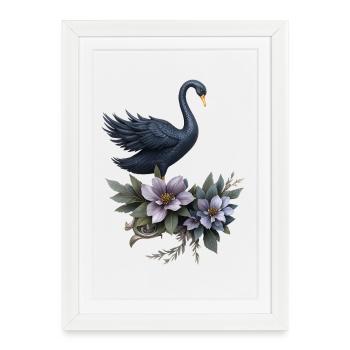 Cygne noir avec des fleurs de lilas - Affiche encadrée (27 × 37 cm) - blanc - Devant
