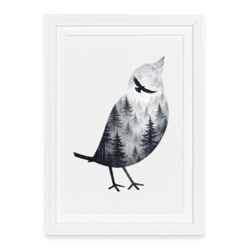 Oiseau dans la brume de la forêt - Affiche encadrée (27 × 37 cm) - blanc - Devant