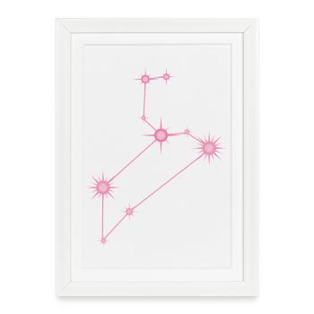 Constellation de l’étoile du Lion Signe du zodiaque rose pastel - Affiche encadrée (27 × 37 cm) - blanc - Devant