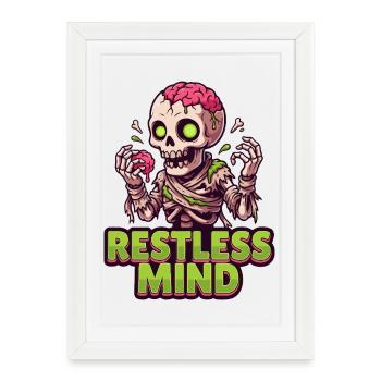 Esprit Agité Psychologie du Squelette Crâne Macabre - Affiche encadrée (27 × 37 cm) - blanc - Devant