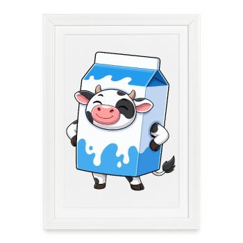 Cow in Milk Carton Cartoon - Framed poster (27 × 37 cm) - white - Front