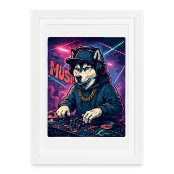 DJ Husky: Club Dog with Hoodie & Graffiti - Framed poster (27 × 37 cm) - white - Front