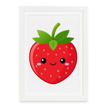 Fraise de Kawaii - Affiche encadrée (27 × 37 cm) - blanc - Devant