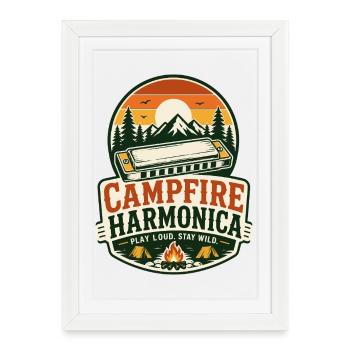 Instrument: Harmonica, Campfire-Music, Harmonica - Framed poster (27 × 37 cm) - white - Front