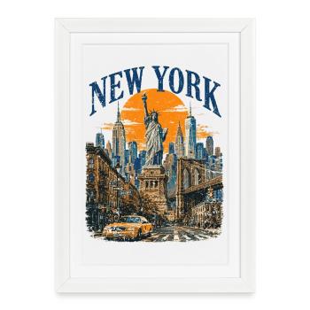 Vintage USA New York City Skyline NEW-YORK - Affiche encadrée (27 × 37 cm) - blanc - Devant
