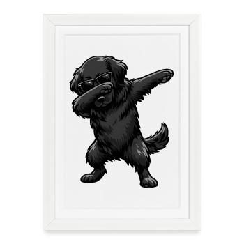 Taponnage du Retriever à pelage plat - Affiche encadrée (27 × 37 cm) - blanc - Devant