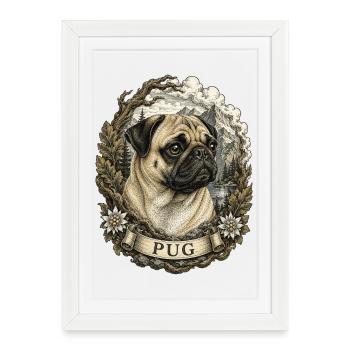 Pug in vintage style with mountain landscape - Framed poster (27 × 37 cm) - white - Front