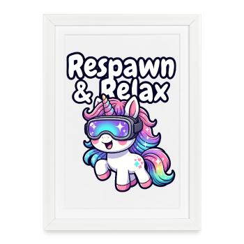 Unicorn VR Chill: Respawn & Relax - Framed poster (27 × 37 cm) - white - Front