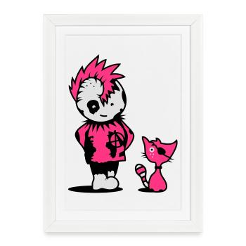 Un punk petit un petit chat - Affiche encadrée (27 × 37 cm) - blanc - Devant